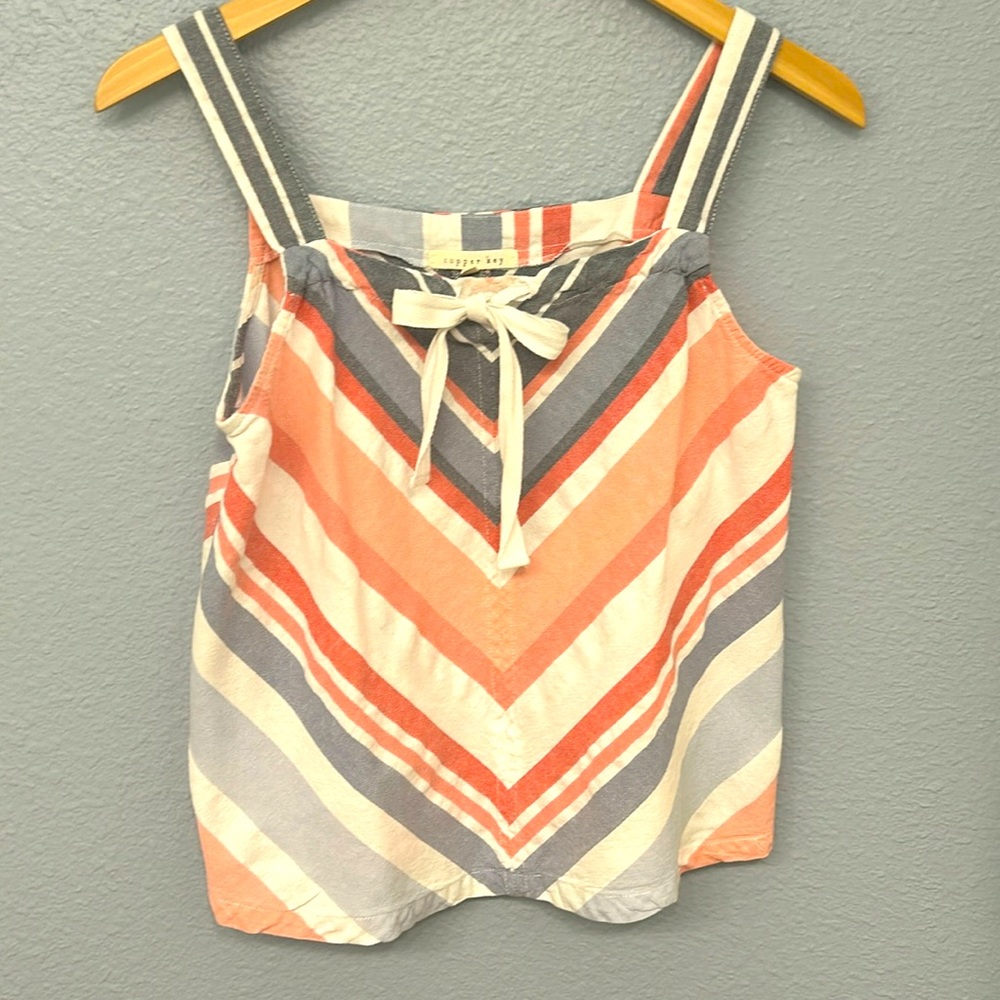 MIDI top, sleeveless, blue and apricot stripes by Copper Key